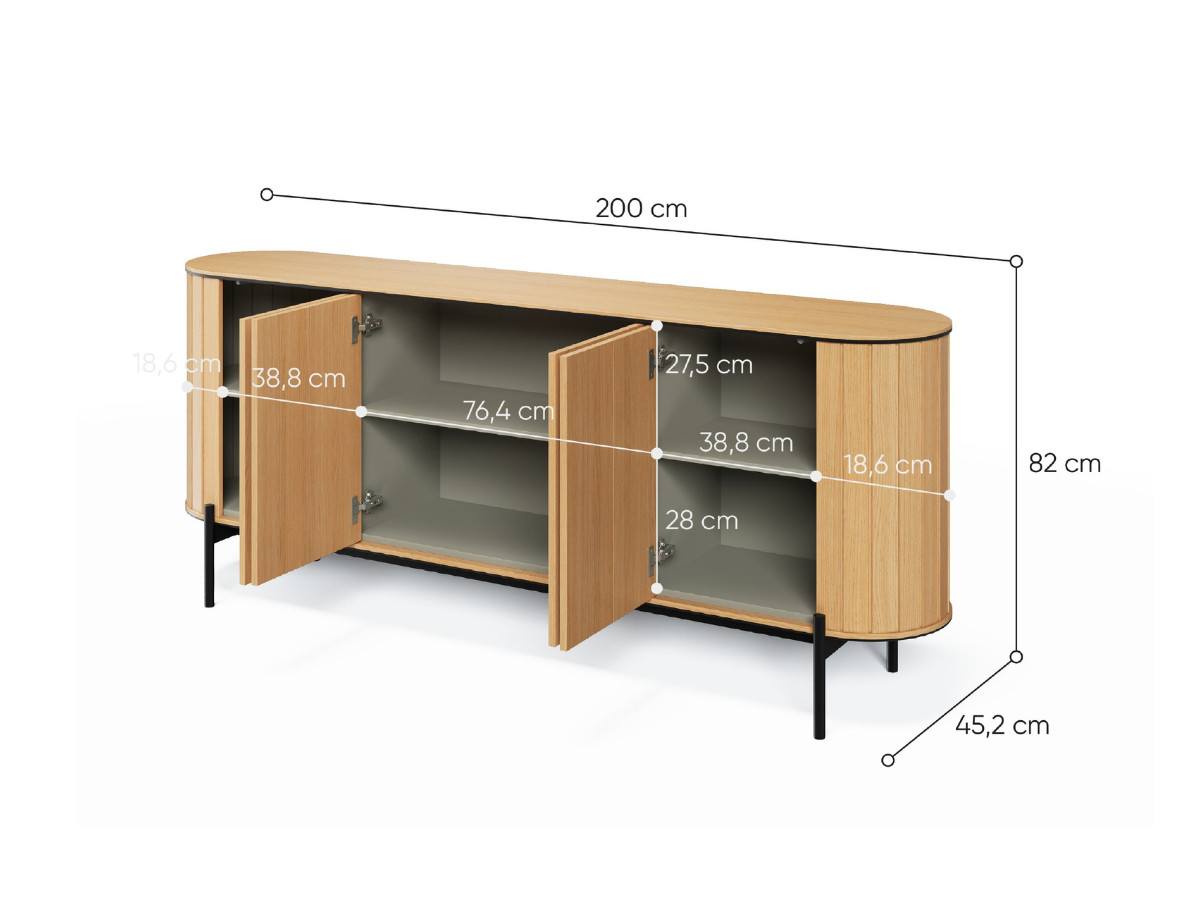 Ensemble AMBOISE avec buffet arrondi 200 cm + meuble TV 200 cm couleur chêne