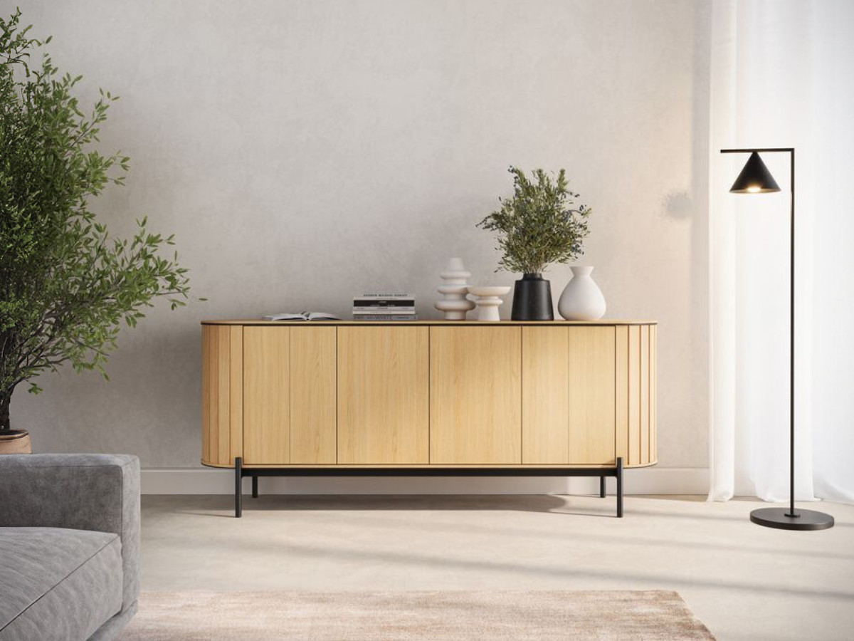 Ensemble AMBOISE avec buffet arrondi 200 cm + meuble TV 200 cm couleur chêne