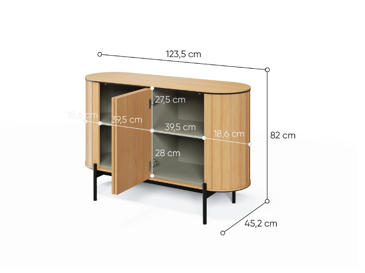 Ensemble AMBOISE avec buffet arrondi 124 cm + meuble TV 168 cm couleur chêne
