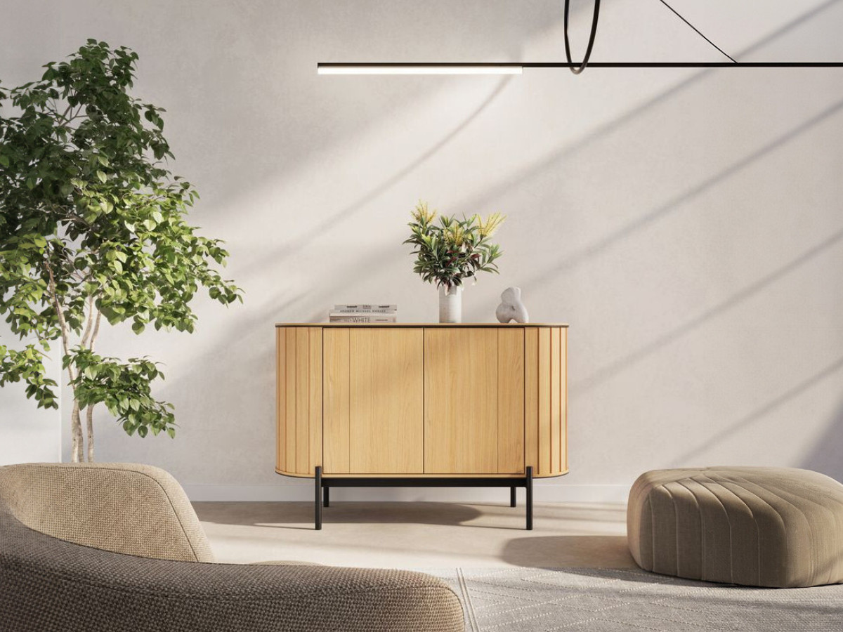 Ensemble AMBOISE avec buffet arrondi 124 cm + meuble TV 168 cm couleur chêne