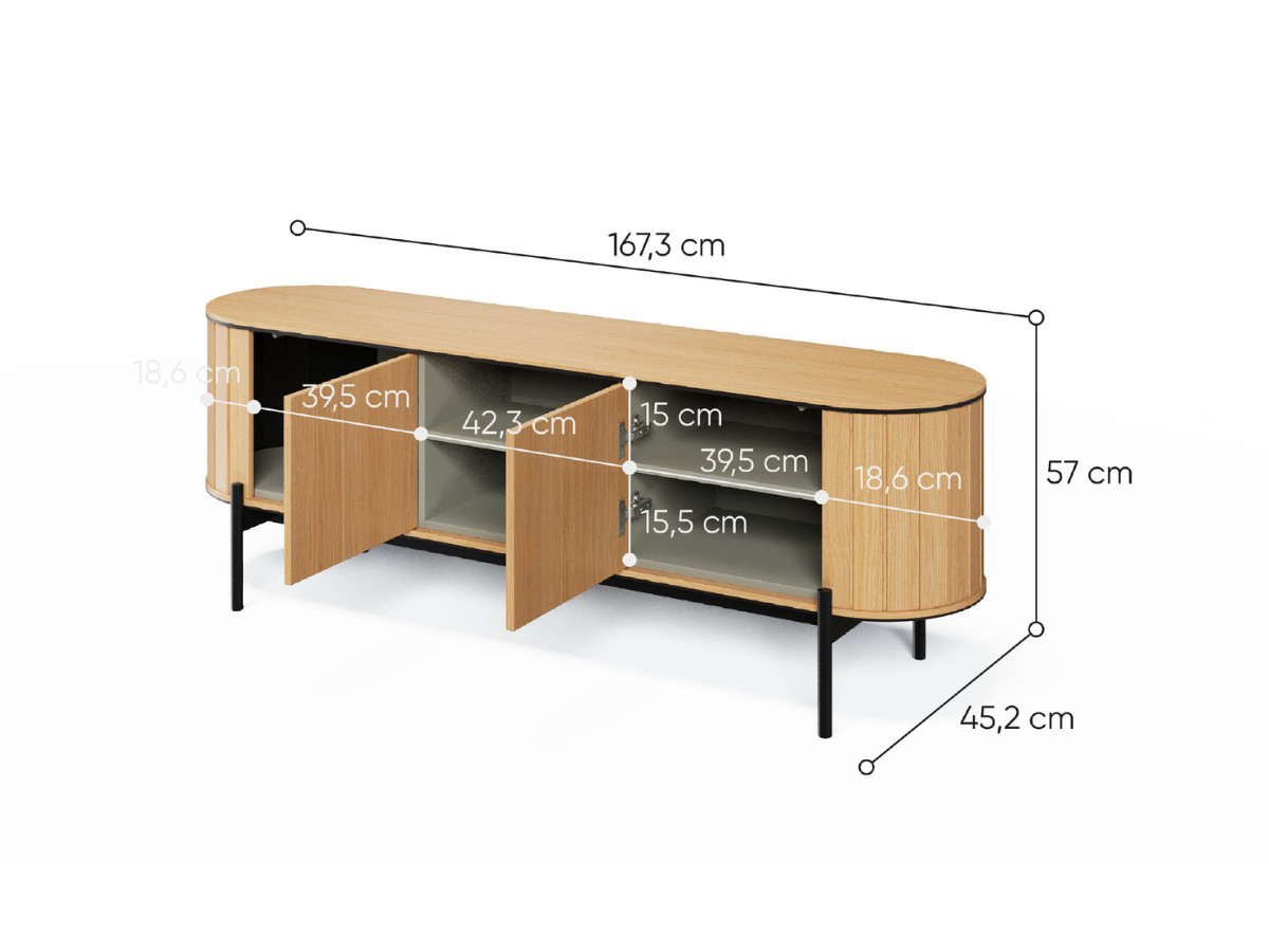 Ensemble AMBOISE avec buffet arrondi 124 cm + meuble TV 168 cm couleur chêne