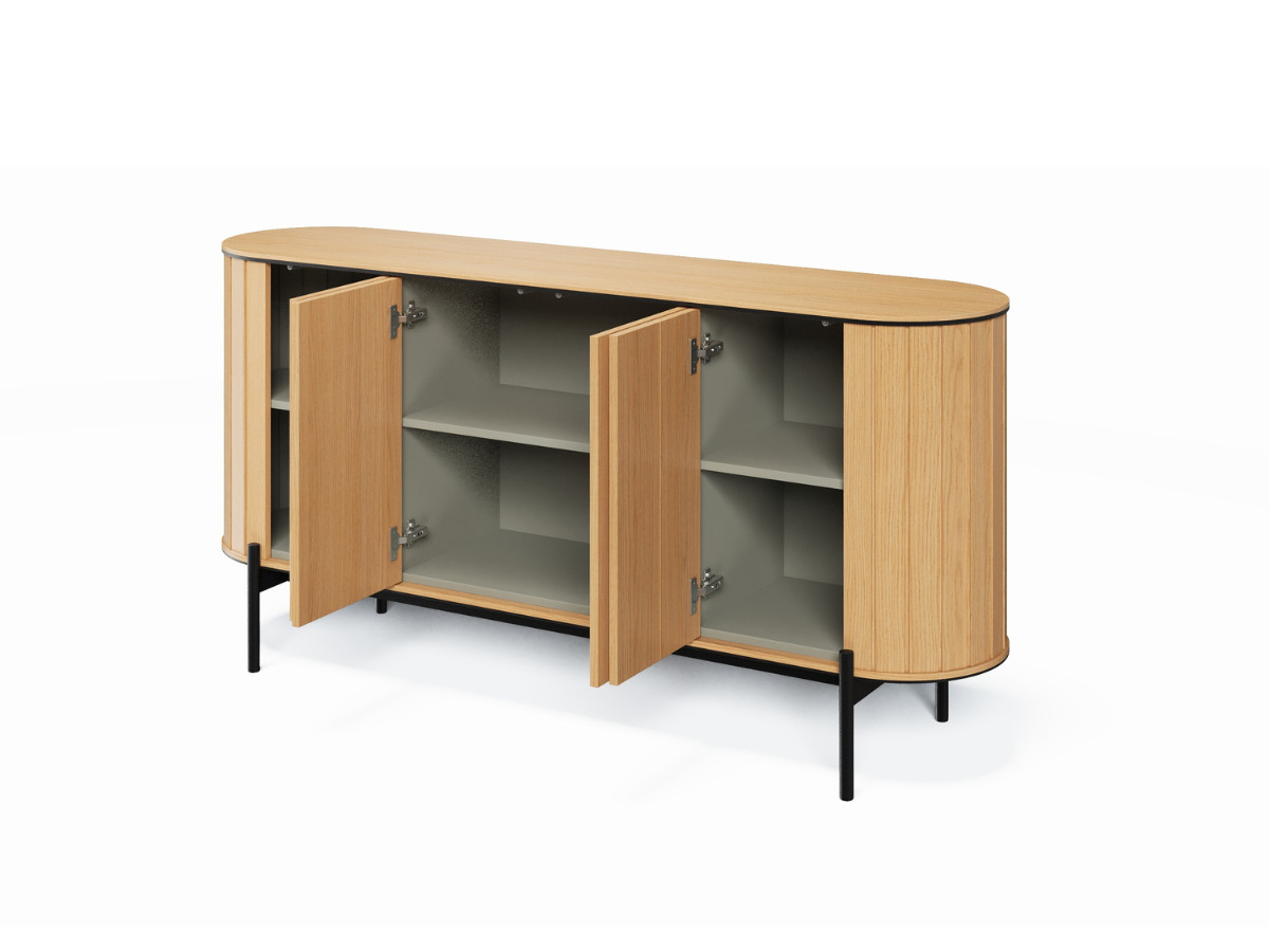 AMBOISE set met 168 cm afgerond dressoir + 168 cm tv-meubel + 2 eikenhouten salontafels