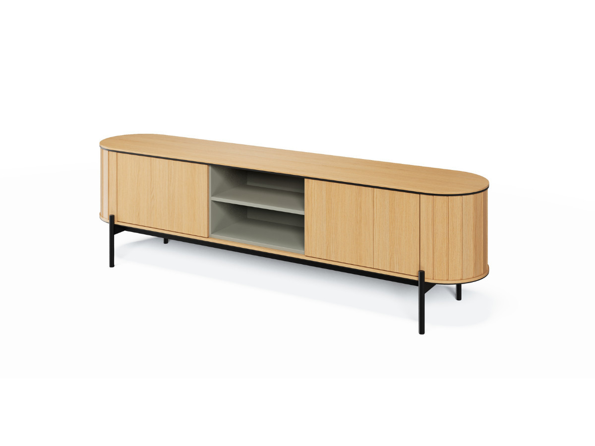 Ensemble AMBOISE avec buffet arrondi 200 cm + meuble TV 200 cm + 2 tables basses couleur chêne