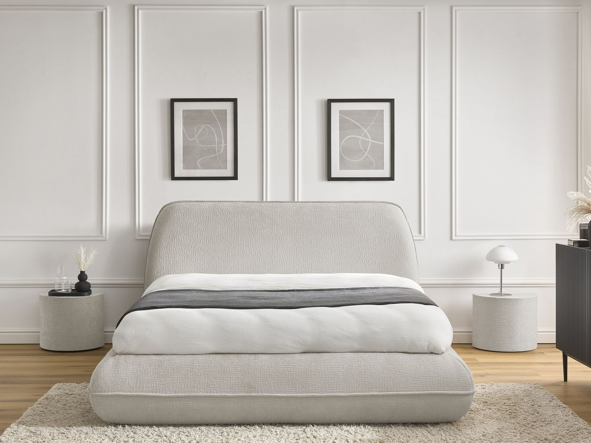 LIAM set met bed + 2 nachtkastjes in structuurstof