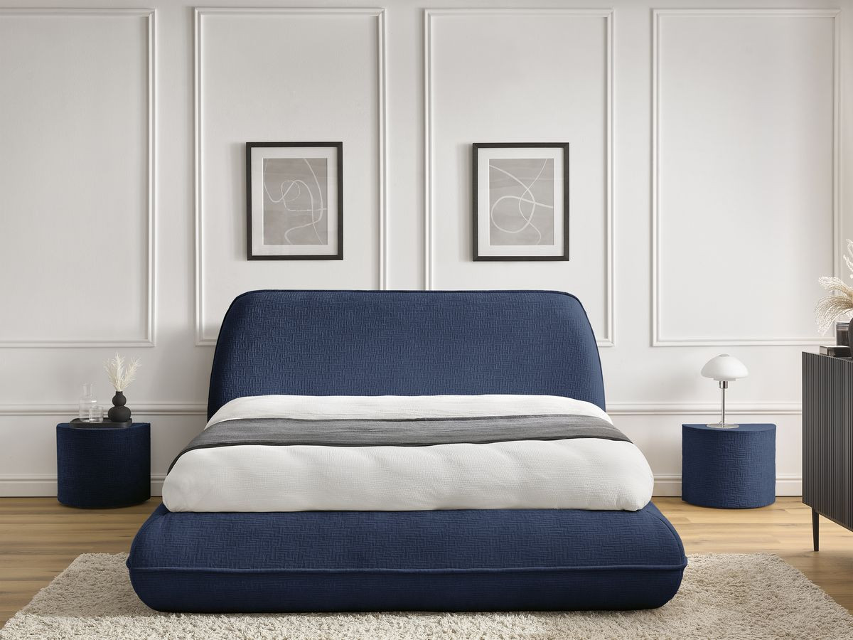 LIAM set met bed + 2 nachtkastjes in structuurstof