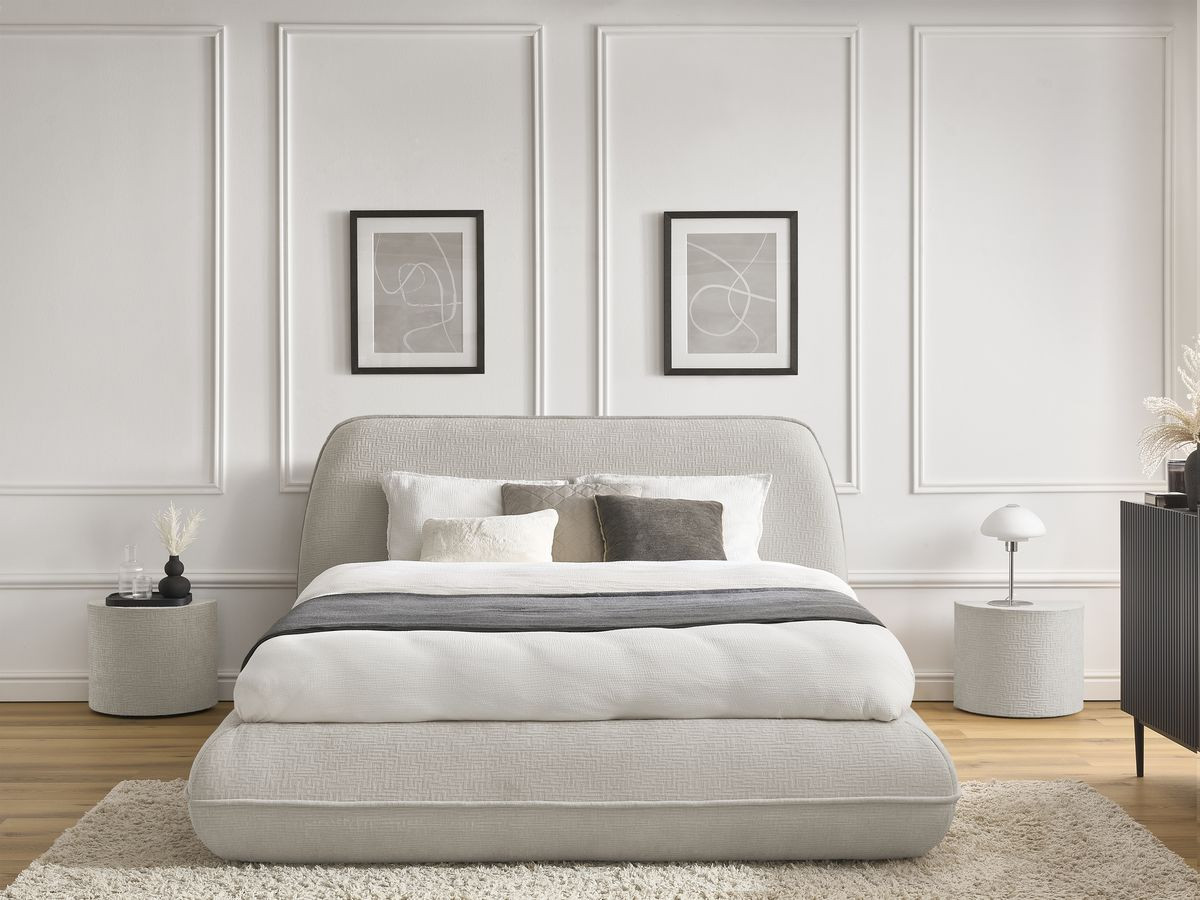 LIAM set met bed + 2 nachtkastjes in structuurstof