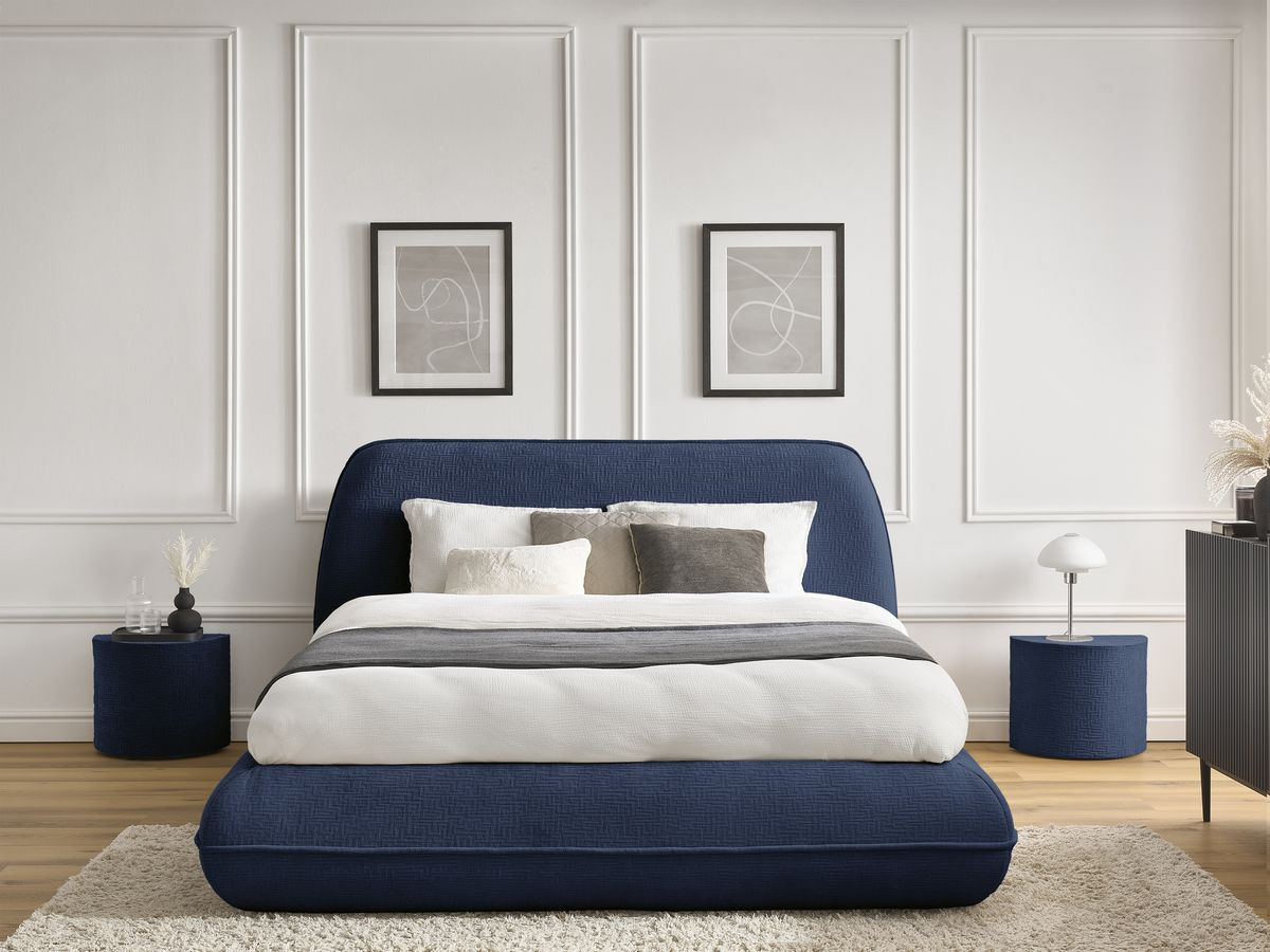 LIAM set met bed + 2 nachtkastjes in structuurstof