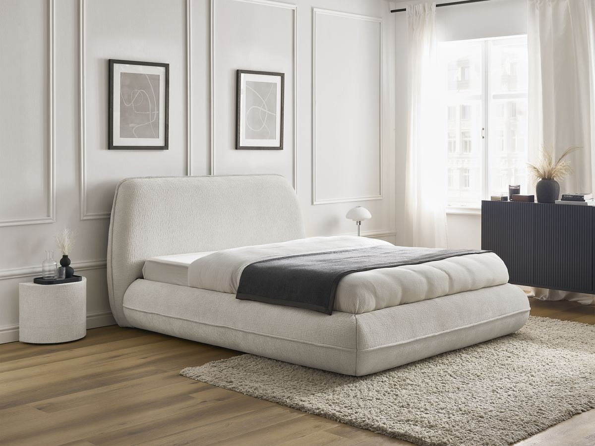 LIAM set met bed + 2 nachtkastjes in structuurstof