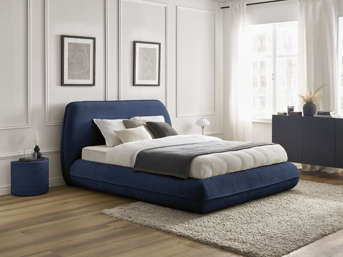 LIAM set met bed + 2 nachtkastjes in structuurstof