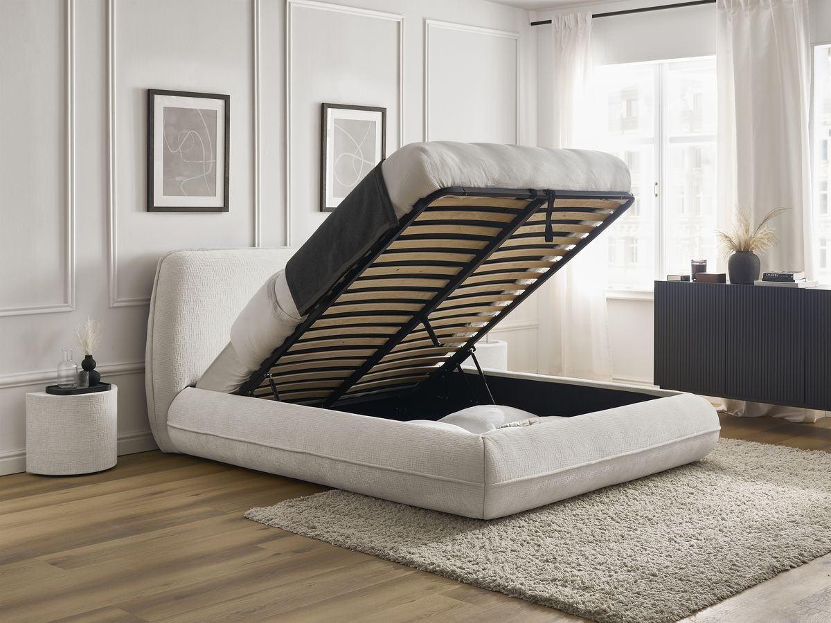 LIAM set met bed + 2 nachtkastjes in structuurstof