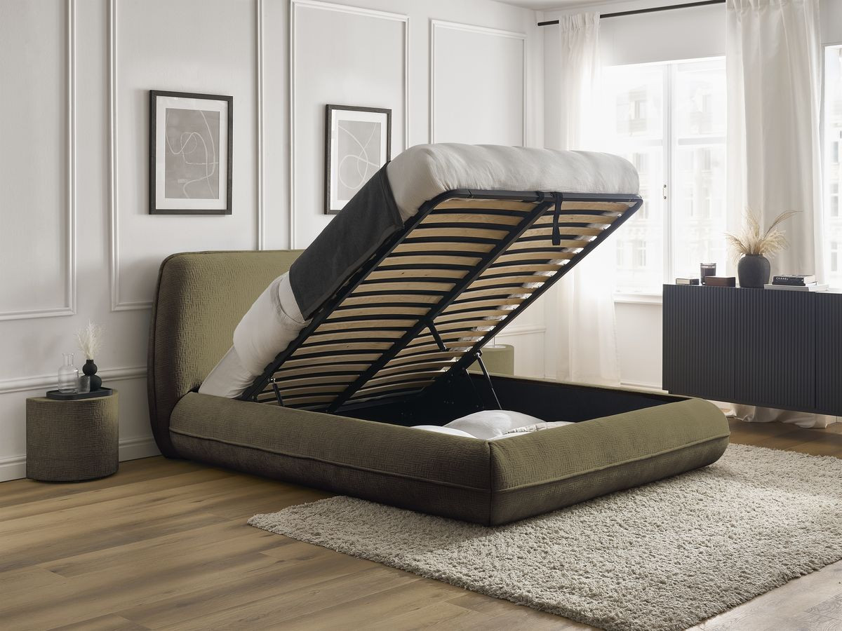 LIAM set met bed + 2 nachtkastjes in structuurstof