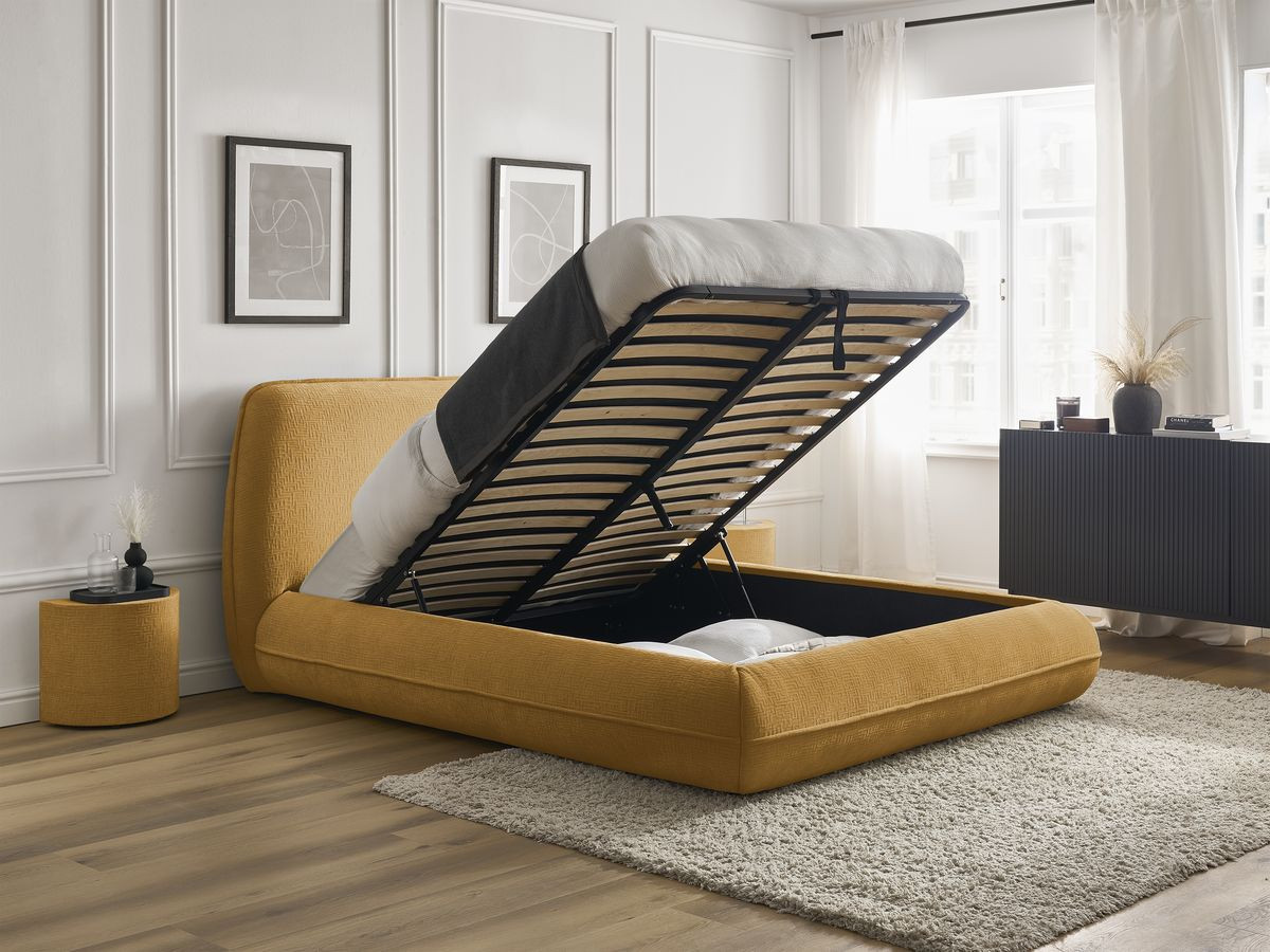 LIAM set met bed + 2 nachtkastjes in structuurstof