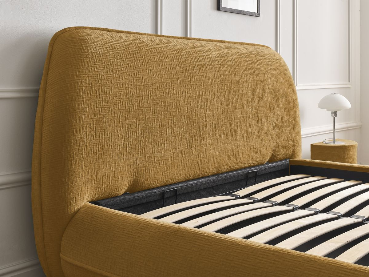 LIAM set met bed + 2 nachtkastjes in structuurstof