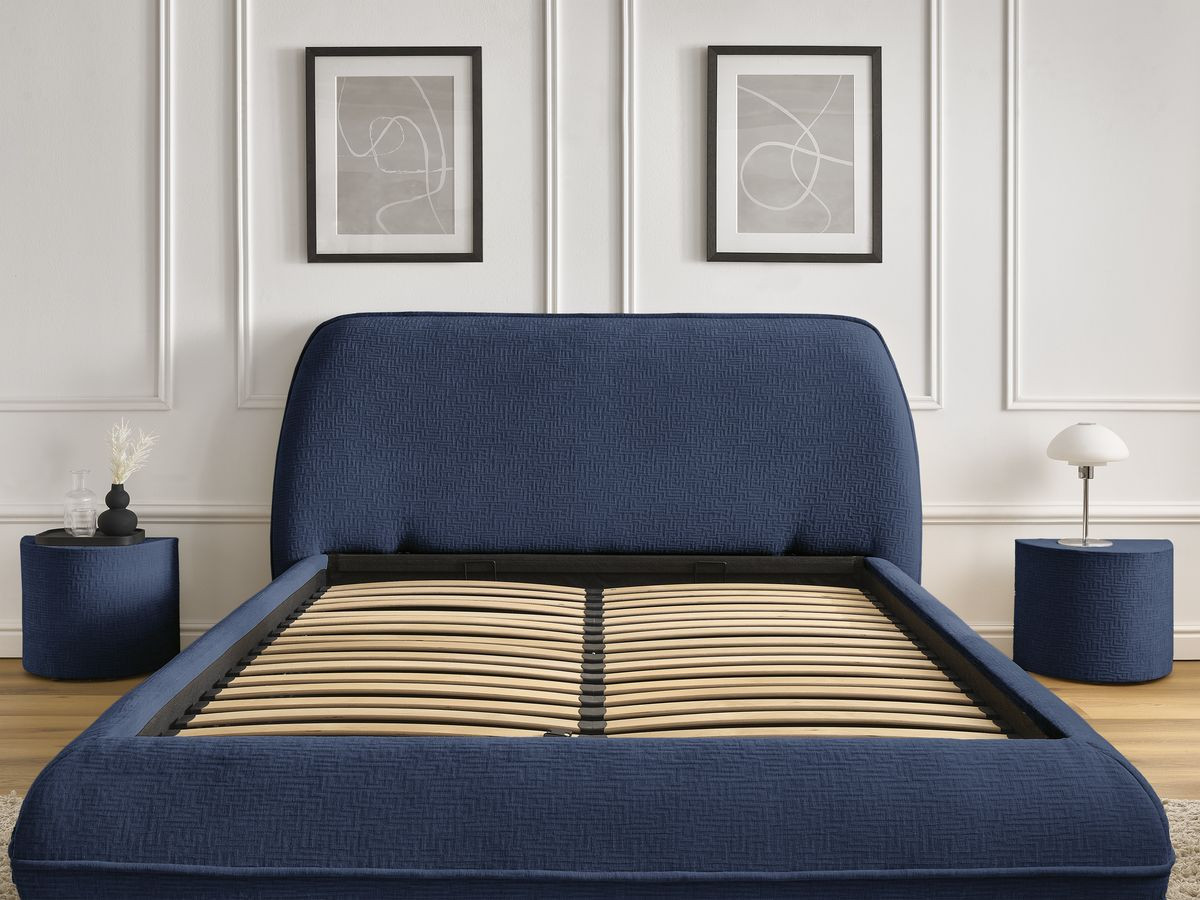 LIAM set met bed + 2 nachtkastjes in structuurstof