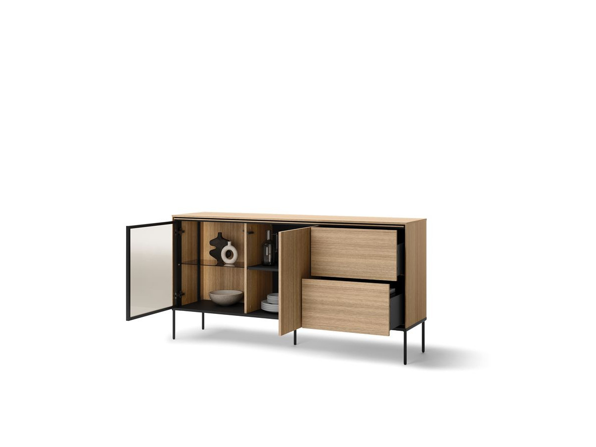 Ensemble VERONA avec buffet 167 cm + meuble TV 167 cm effet chêne et verre fumé avec LEDS