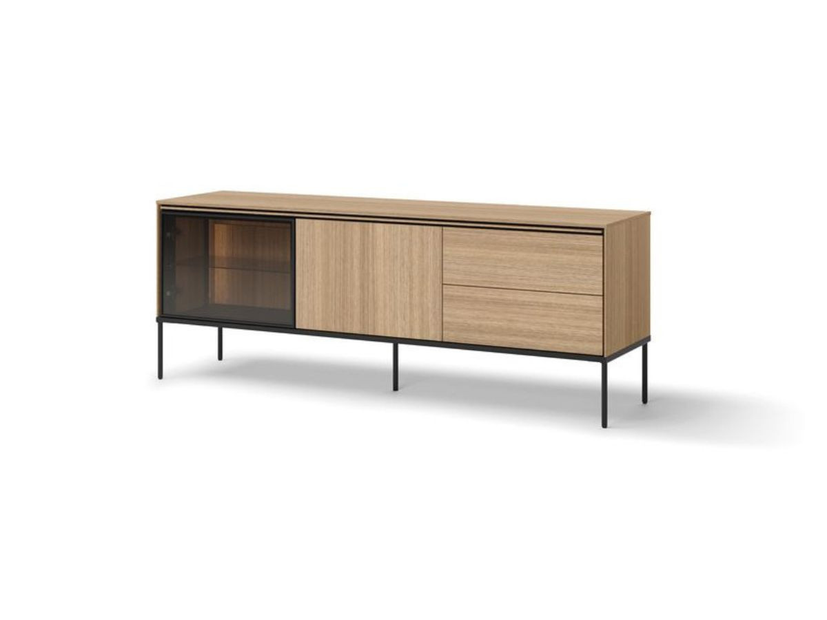 Ensemble VERONA avec buffet 167 cm + meuble TV 167 cm effet chêne et verre fumé avec LEDS
