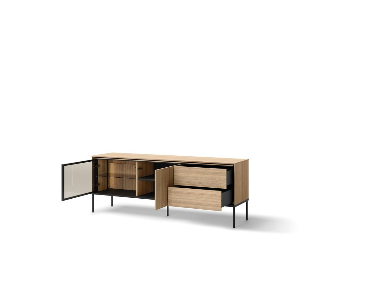 Ensemble VERONA avec buffet 167 cm + meuble TV 167 cm effet chêne et verre fumé avec LEDS