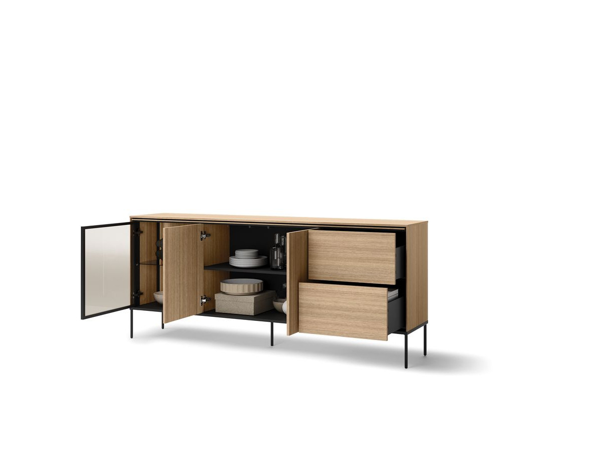 Ensemble VERONA avec buffet 200 cm + meuble TV 197 cm effet chêne et verre fumé avec LEDS