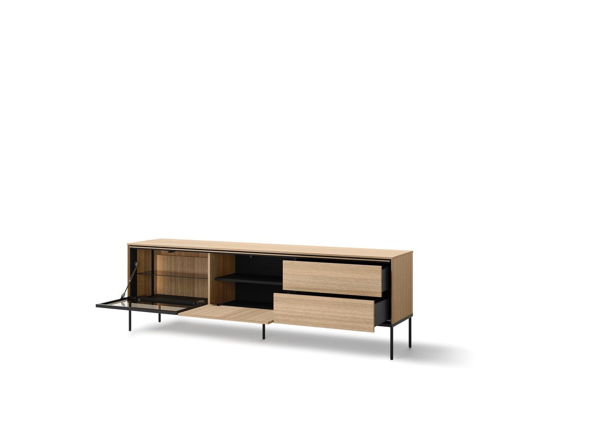 Ensemble VERONA avec buffet 200 cm + meuble TV 197 cm effet chêne et verre fumé avec LEDS