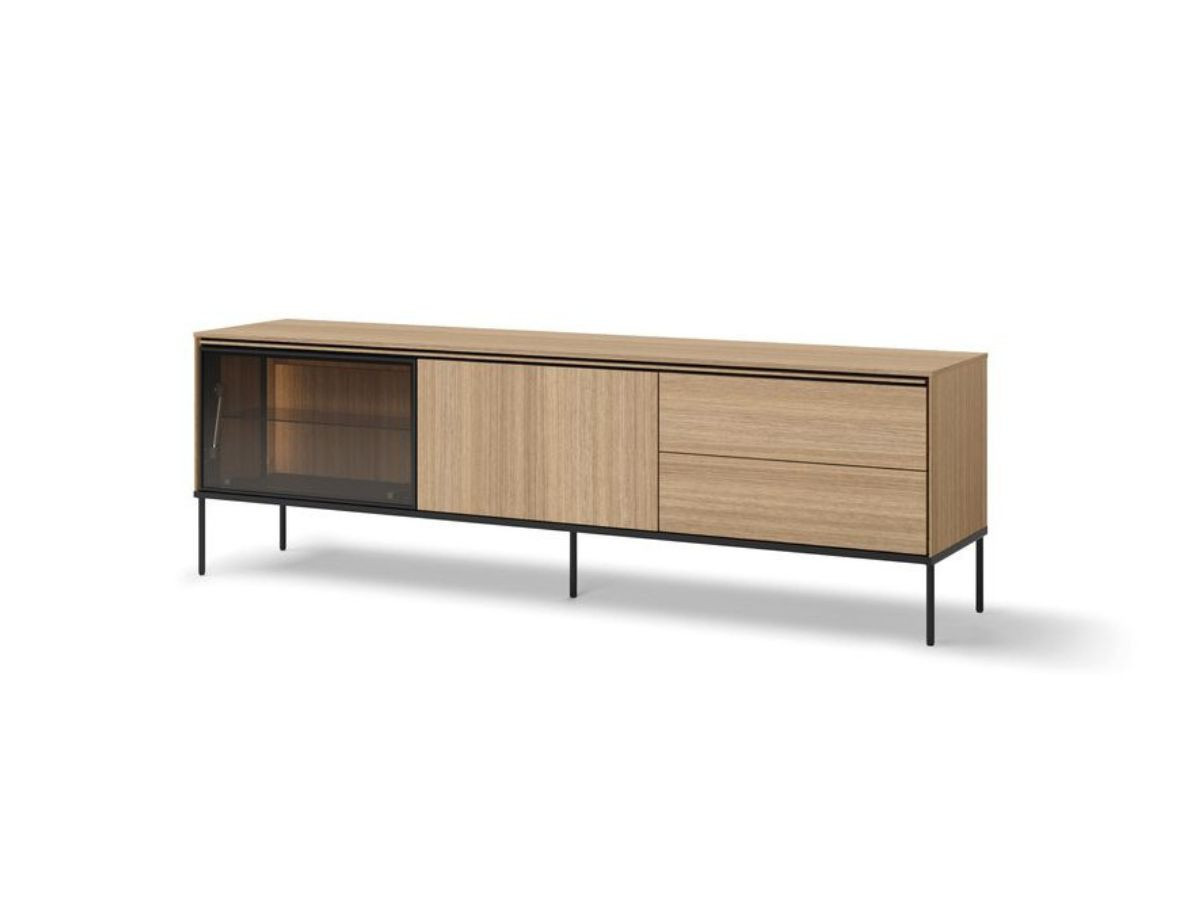 Ensemble VERONA avec buffet 200 cm + meuble TV 197 cm effet chêne et verre fumé avec LEDS