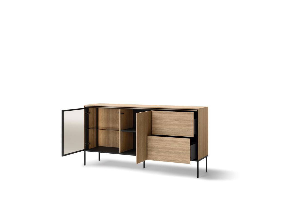Ensemble VERONA avec buffet 167 cm + meuble TV 167 cm + table basse effet chêne et verre fumé avec LEDS