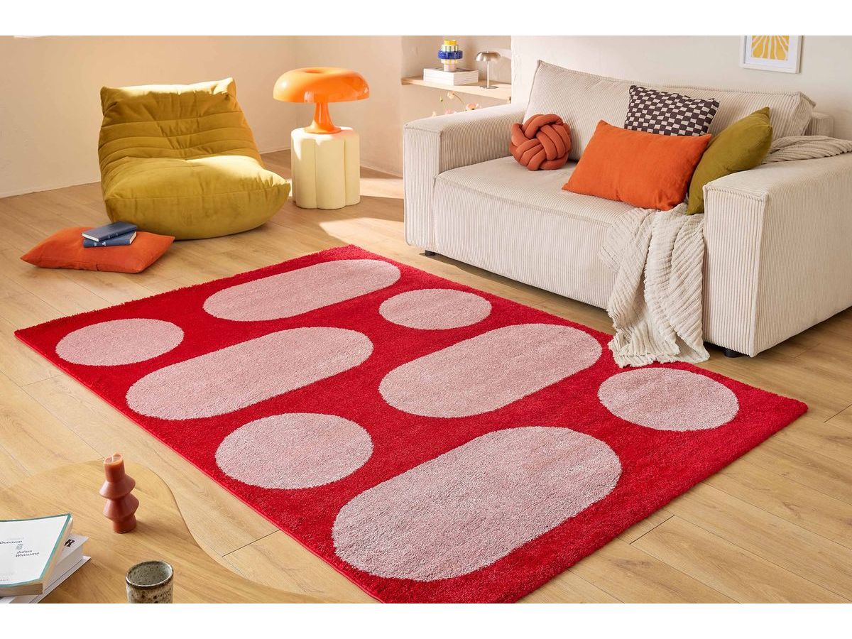 DANNY langpolig vloerkleed met retropatroon