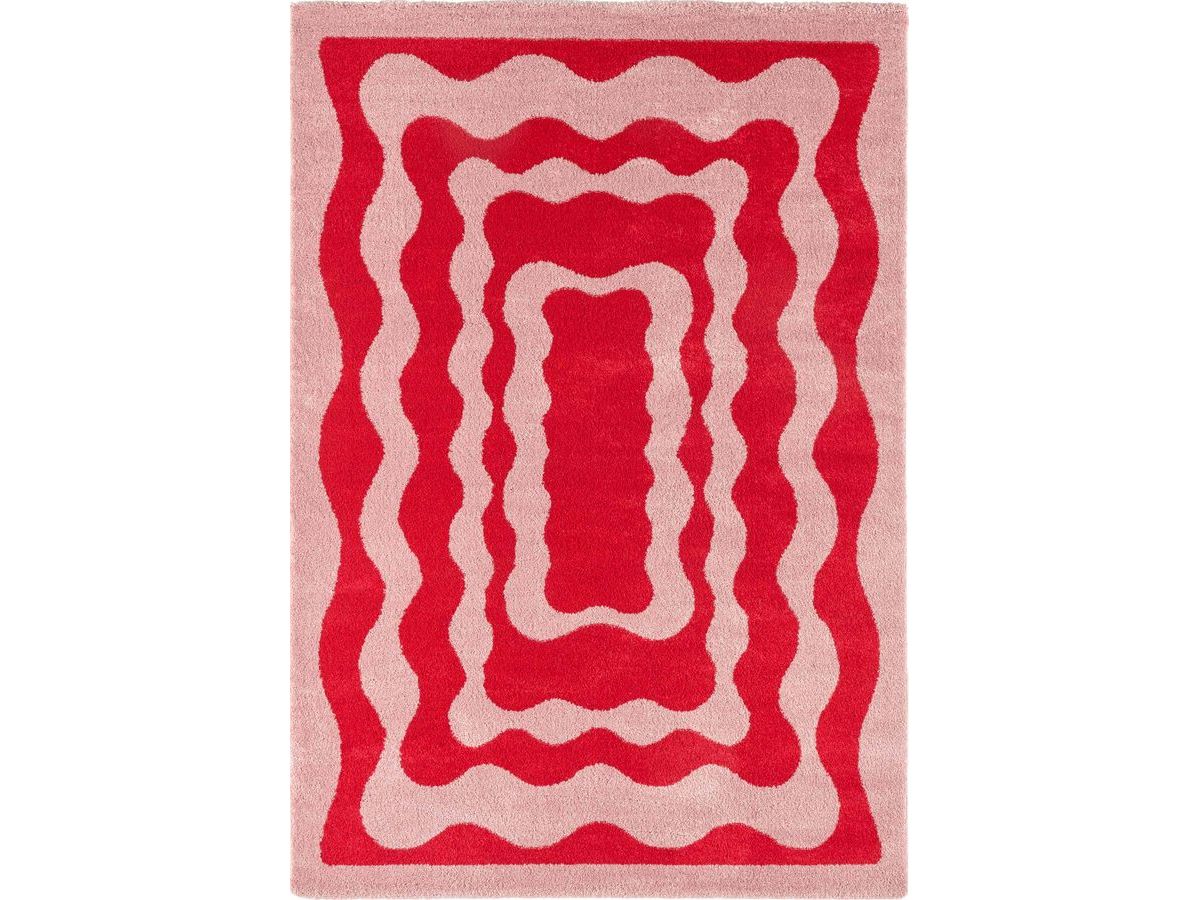 tapis poils longs laurie motif abstrait de couleur rouge