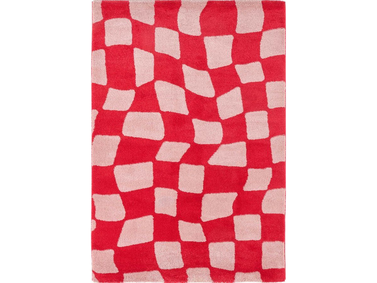 betty langpolig vloerkleed met retropatroon gekleurd rood