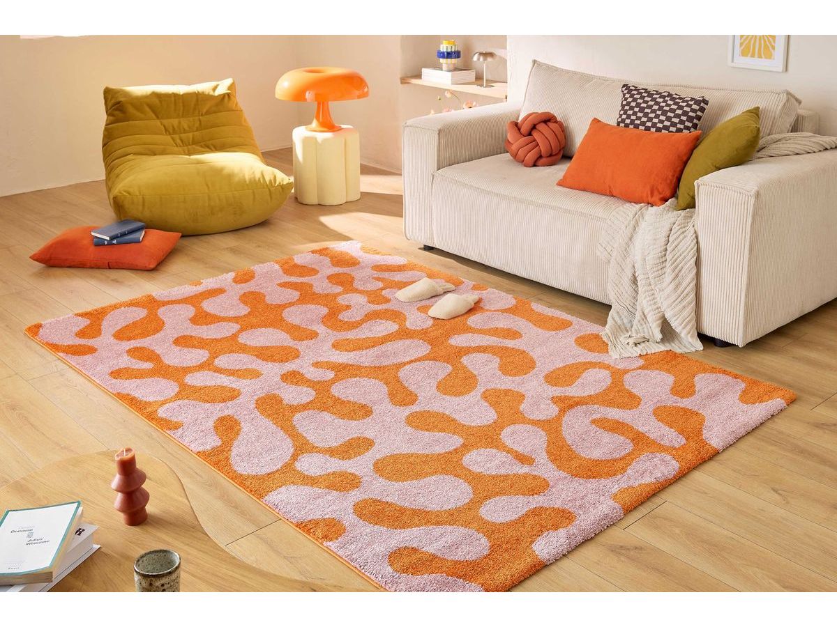 MARTY langpolig vloerkleed met retropatroon