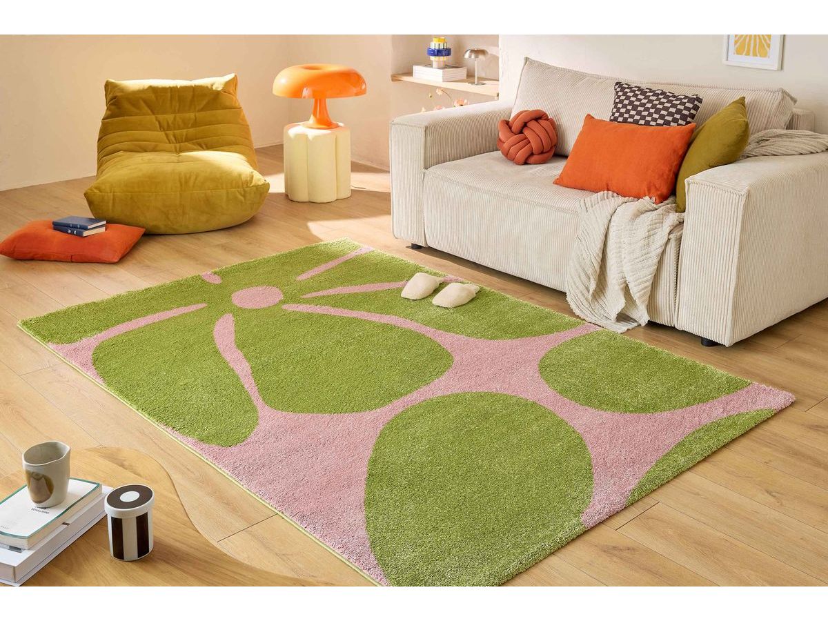 Tapis poils longs LYDIA motif floral