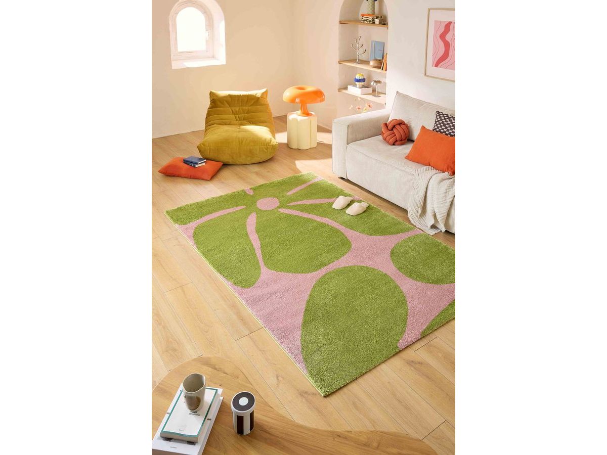 LYDIA langpolig vloerkleed met bloemenmotief