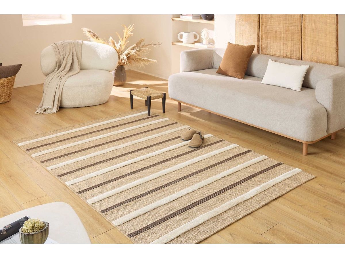 HILDA laagpolig vloerkleed met jute-look en strepenpatroon
