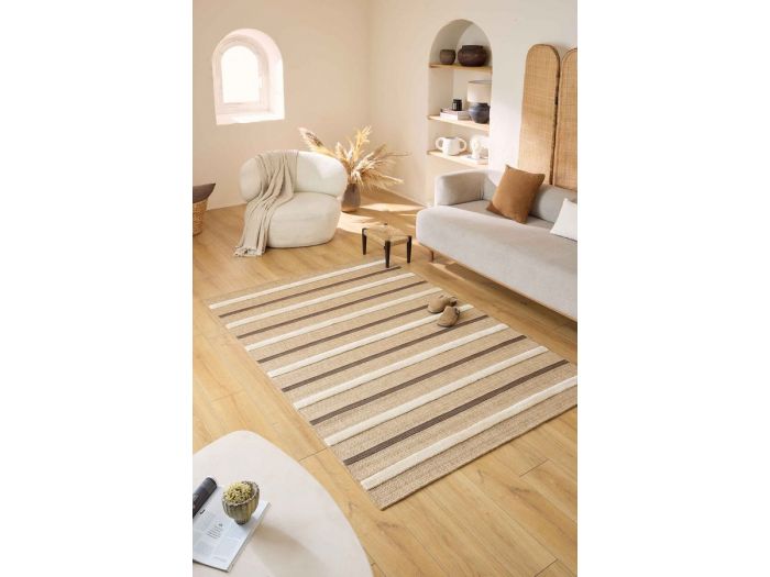 Tapis poils courtsHILDA aspect jute motif rayé