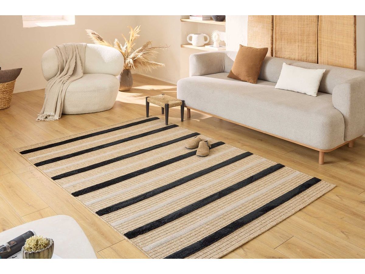 HILDA laagpolig vloerkleed met jute-look en strepenpatroon