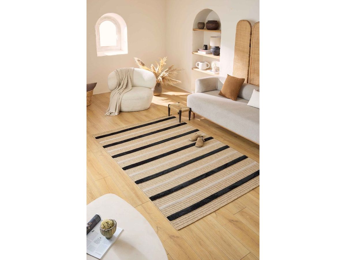 HILDA laagpolig vloerkleed met jute-look en strepenpatroon