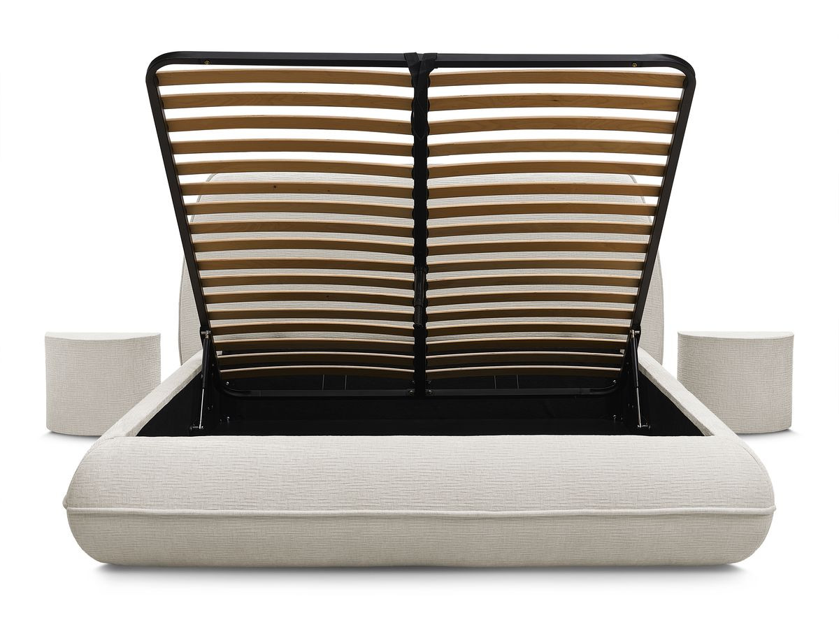 LIAM set met bed + 2 nachtkastjes in structuurstof