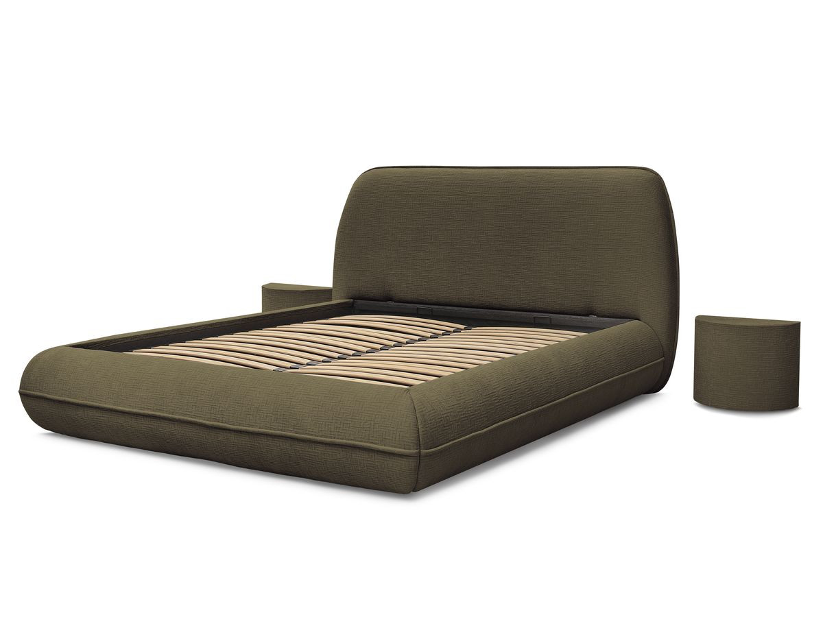 LIAM set met bed + 2 nachtkastjes in structuurstof