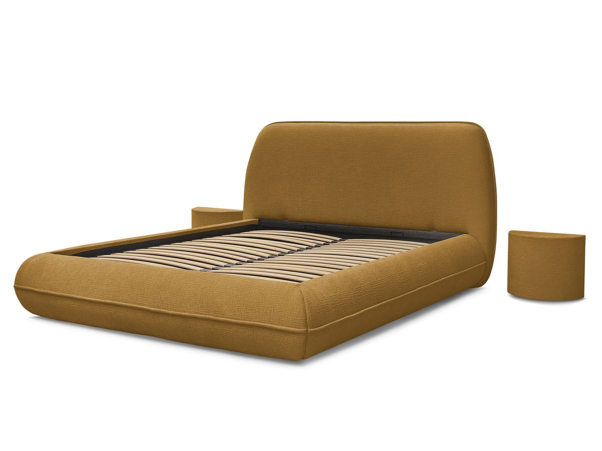 LIAM set met bed + 2 nachtkastjes in structuurstof