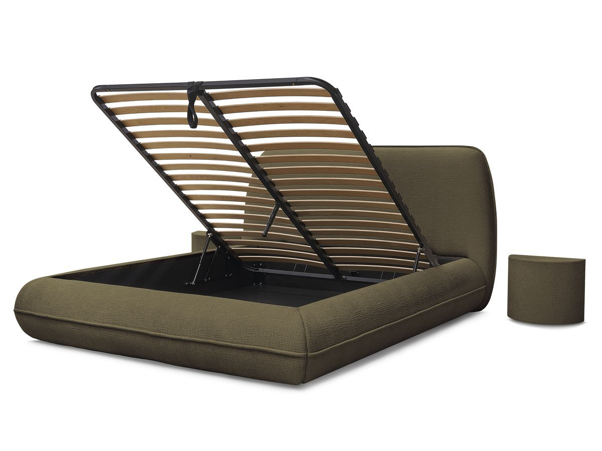 LIAM set met bed + 2 nachtkastjes in structuurstof