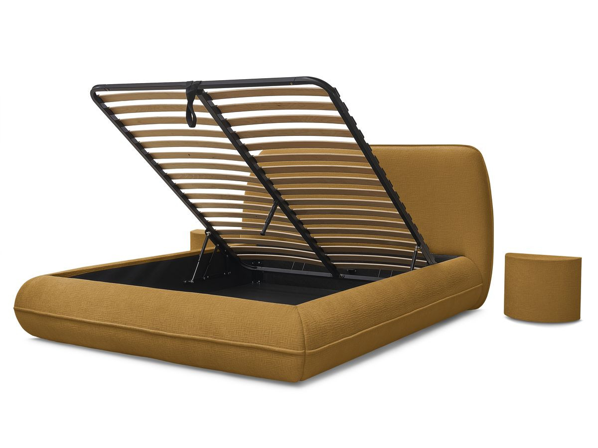 LIAM set met bed + 2 nachtkastjes in structuurstof