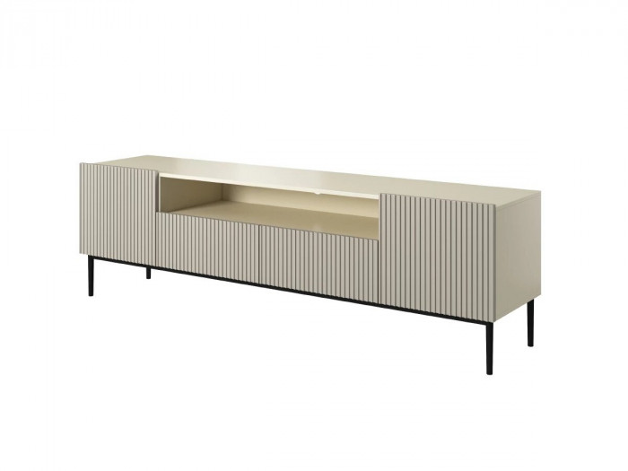 Ensemble KASHA Meuble TV 200 cm avec niche pieds noirs + Buffet 4 portes 200 cm pieds noirs