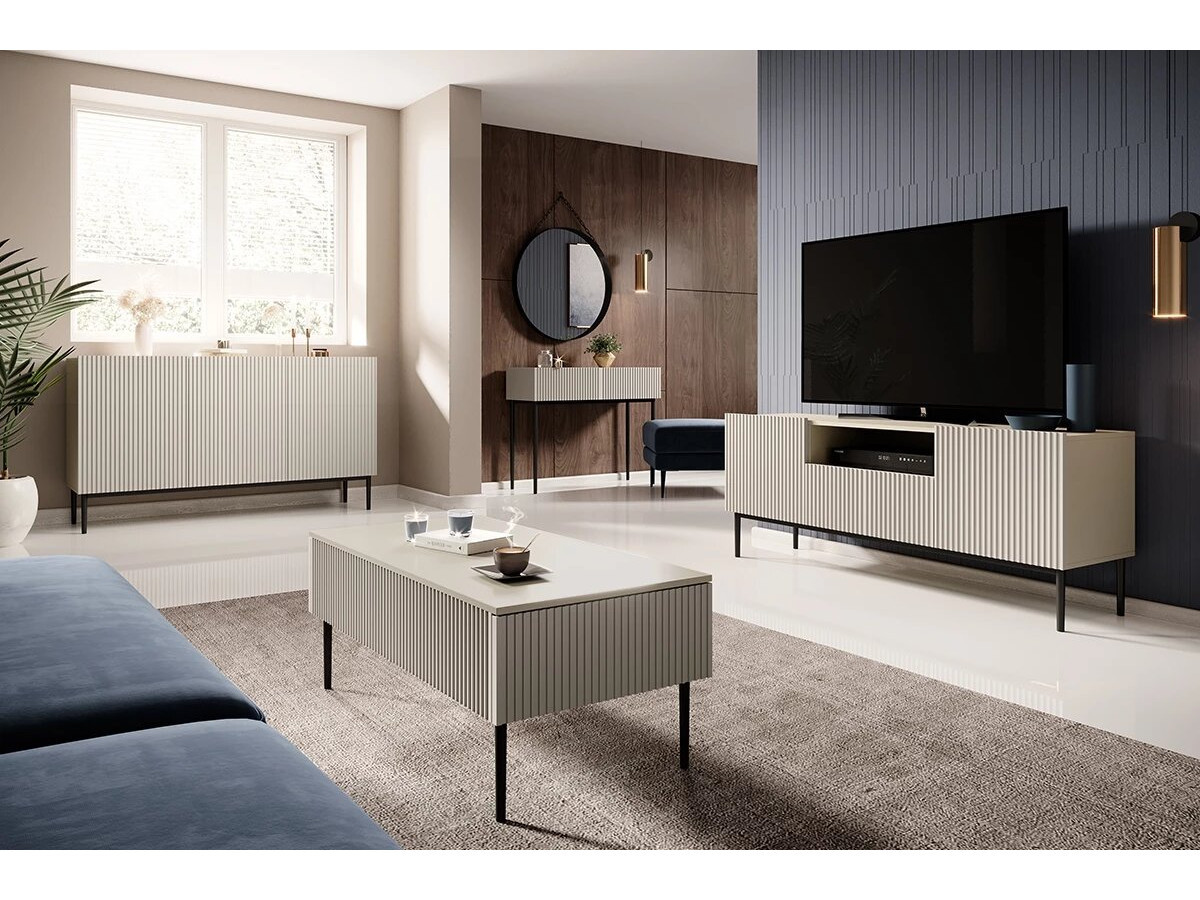 KASHA set met 200 cm tv-meubel met nis + 200 cm 4-deurs dressoir + salontafel met zwarte poten