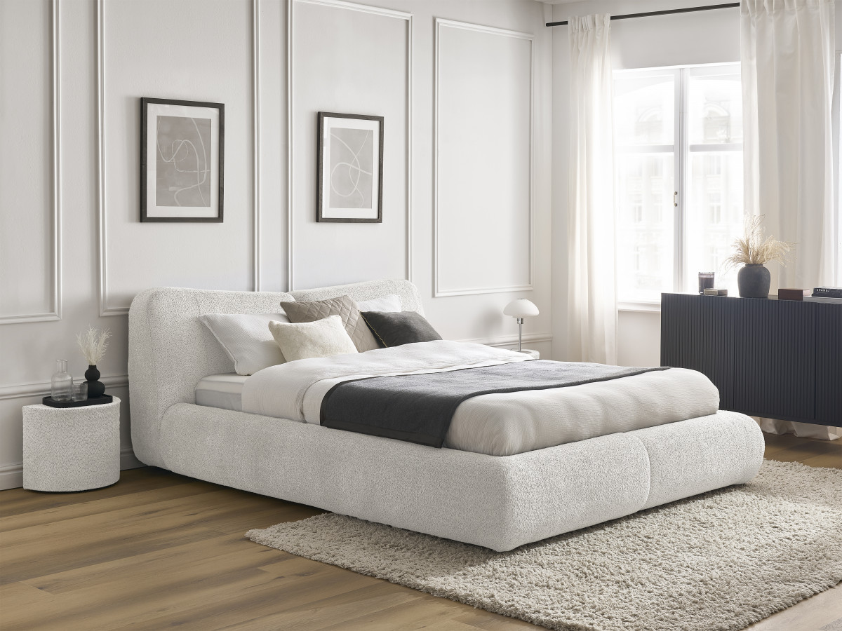 Ensemble PETER avec Lit + 2 chevets bouclette blanc