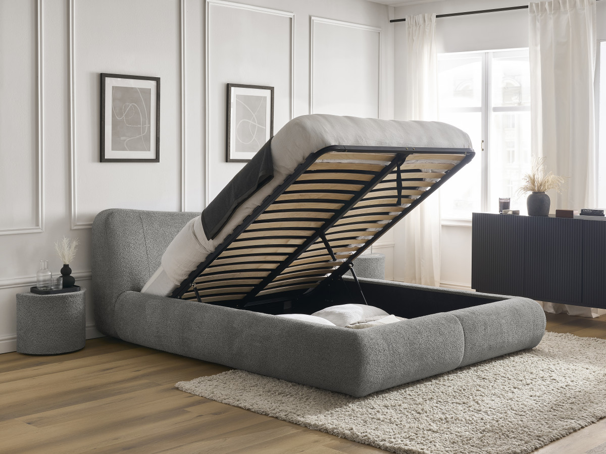 Ensemble PETER avec Lit + 2 chevets bouclette gris — vue 4