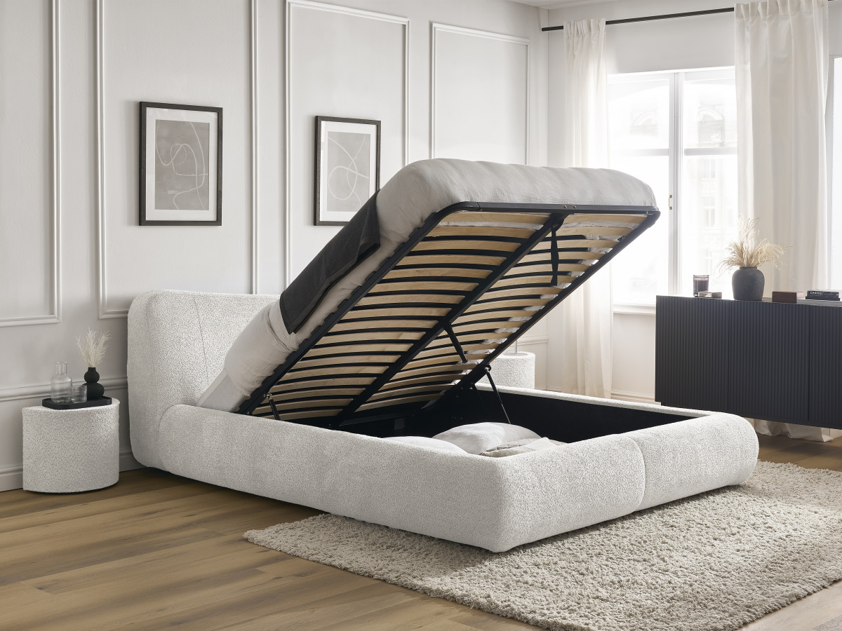 Ensemble PETER avec Lit + 2 chevets bouclette blanc — vue 4