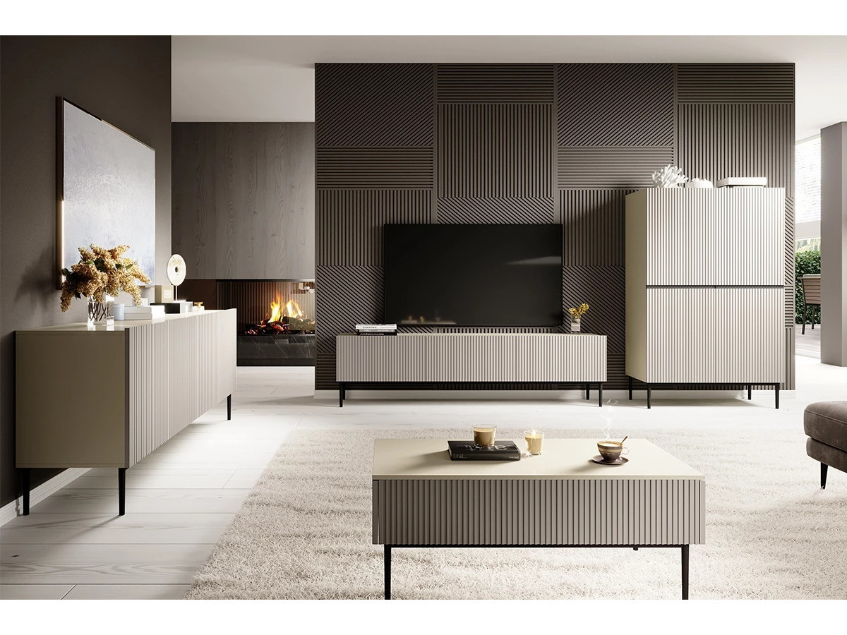 KASHA set met 200 cm tv-meubel + 200 cm 4-deurs dressoir + salontafel met zwarte poten