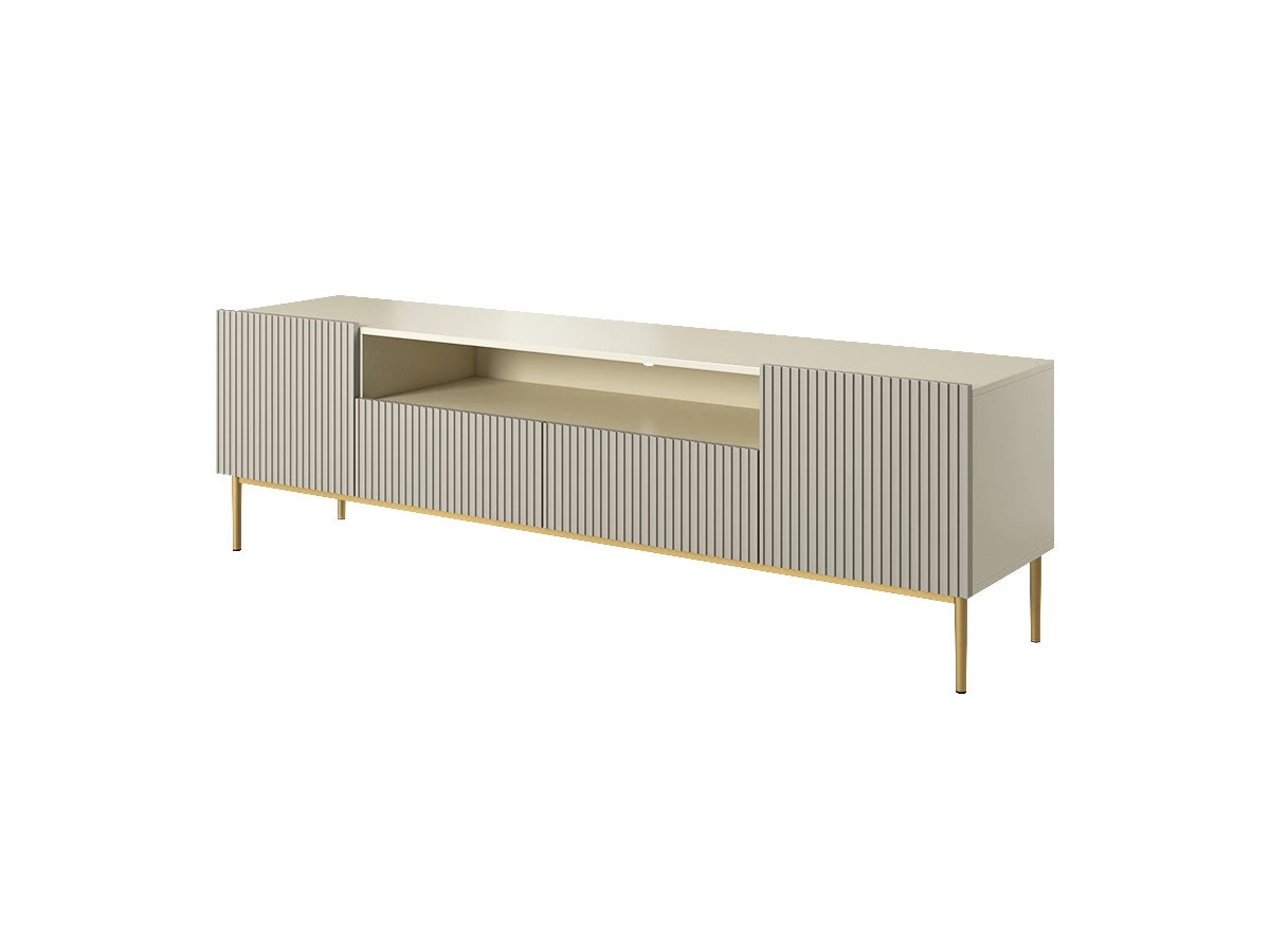 kasha set met 200 cm tv-meubel met nis + 200 cm 4-deurs dressoir met gouden poten gekleurd beige