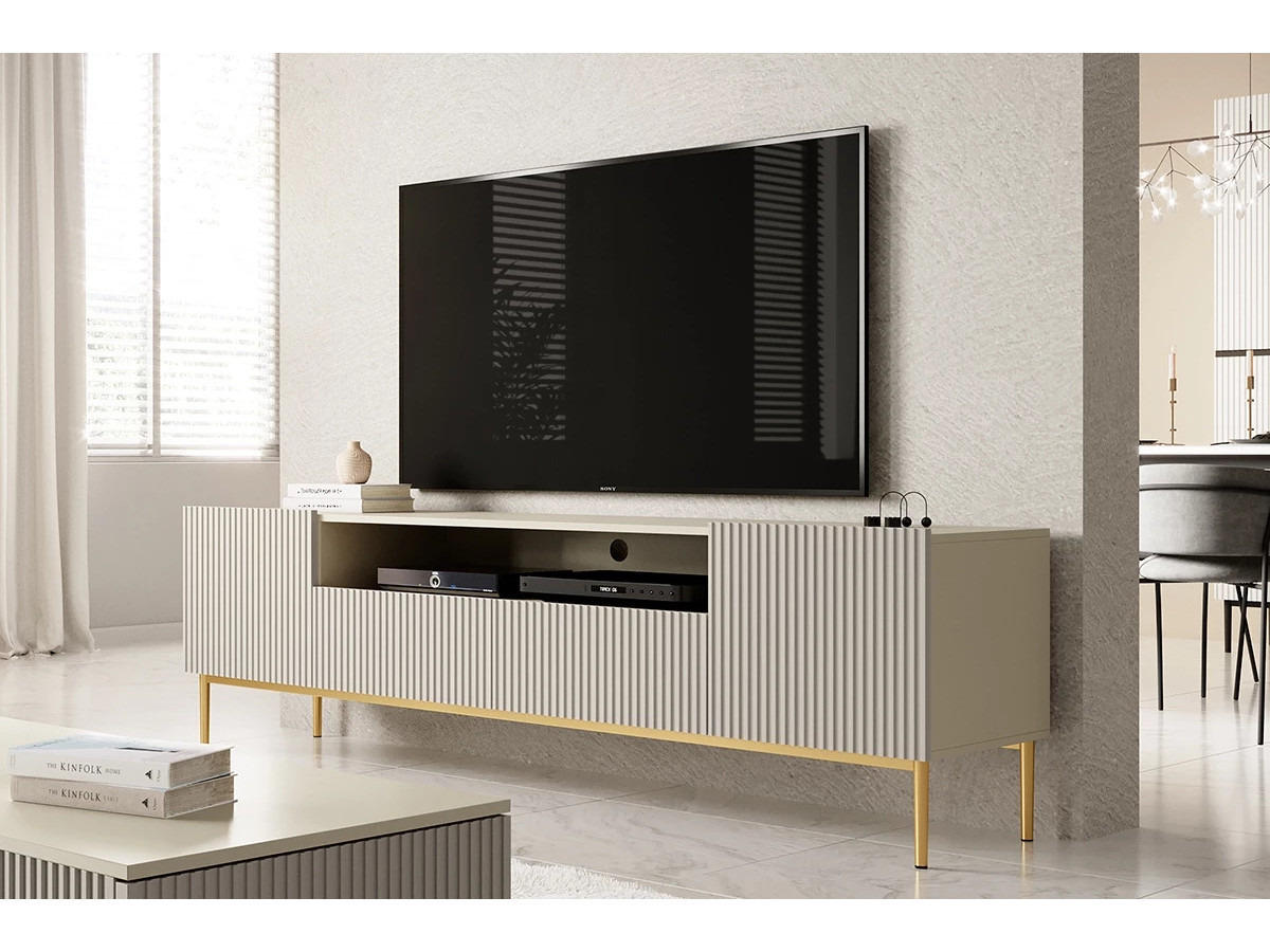 KASHA set met 200 cm tv-meubel met nis + 200 cm 4-deurs dressoir + salontafel met gouden poten