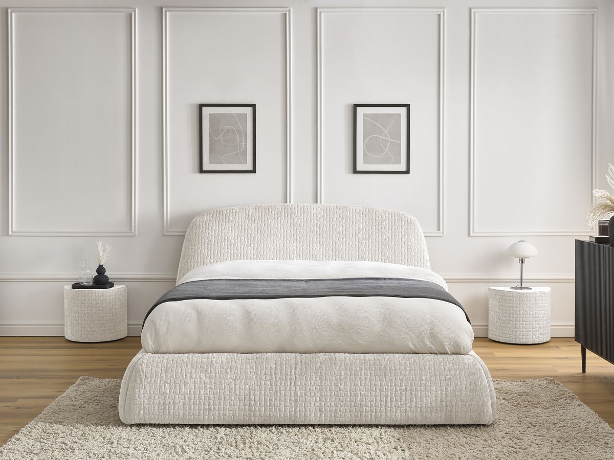 MALON set met bed + 2 nachtkastjes in structuurstof