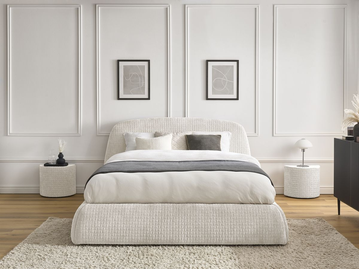 MALON set met bed + 2 nachtkastjes in structuurstof